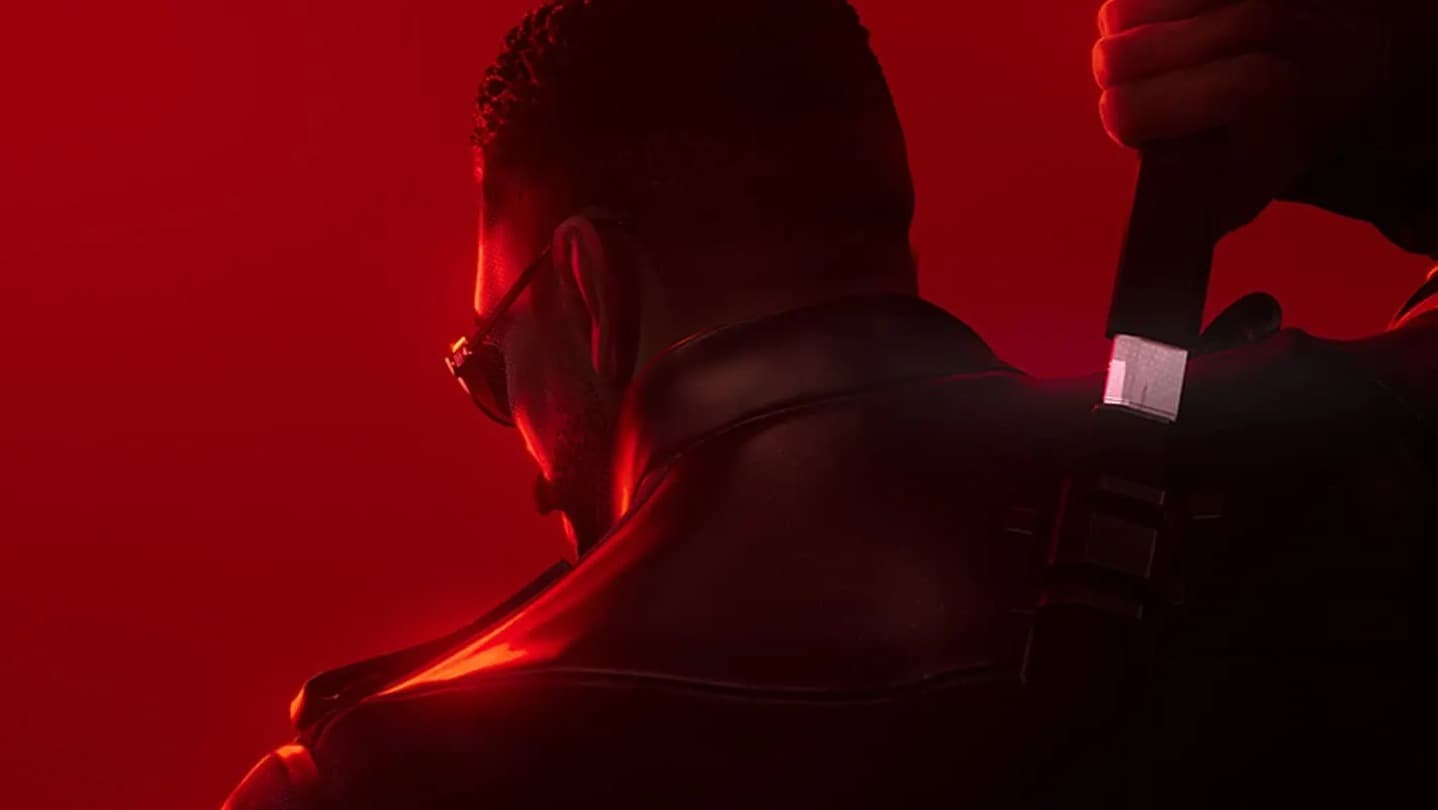 Official Marvel's Blade artwork: the character seen from behind on a Paris rooftop under curfew, with the game logo and Arkane Lyon credit